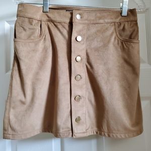 Camel suede button skirt